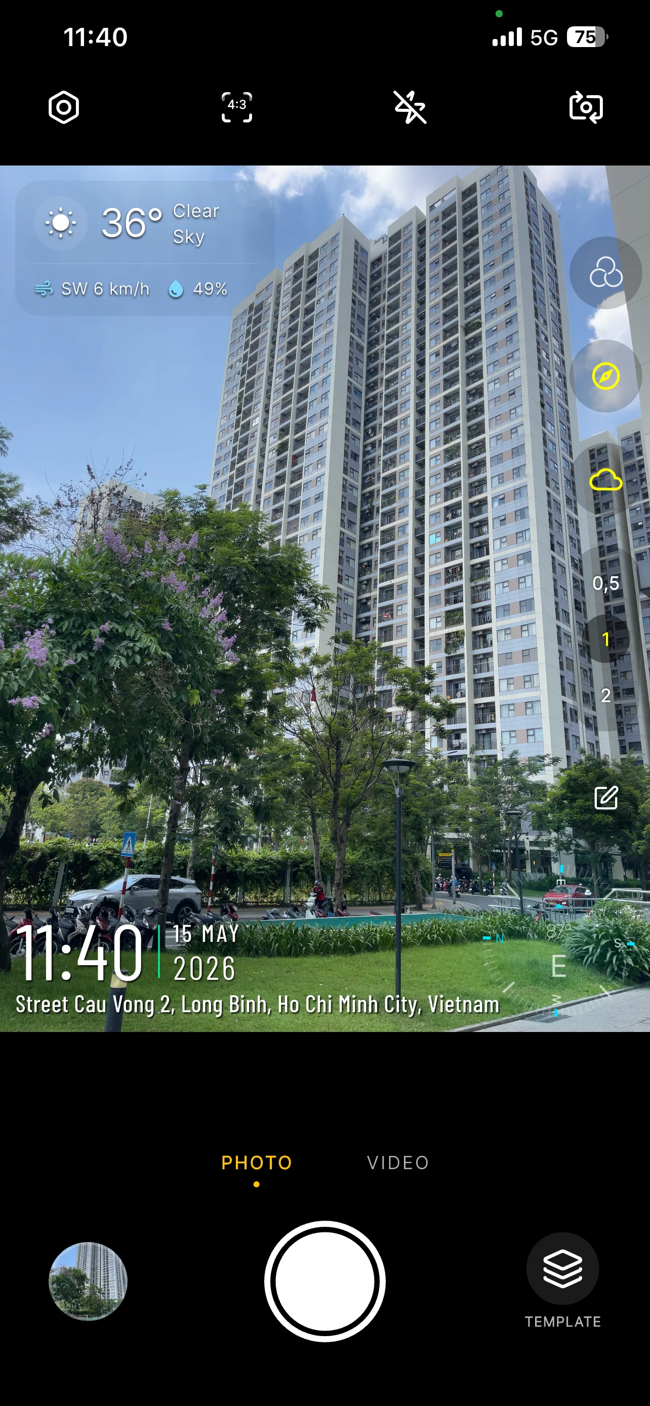 Timiora camera interface with GPS and timestamp overlay