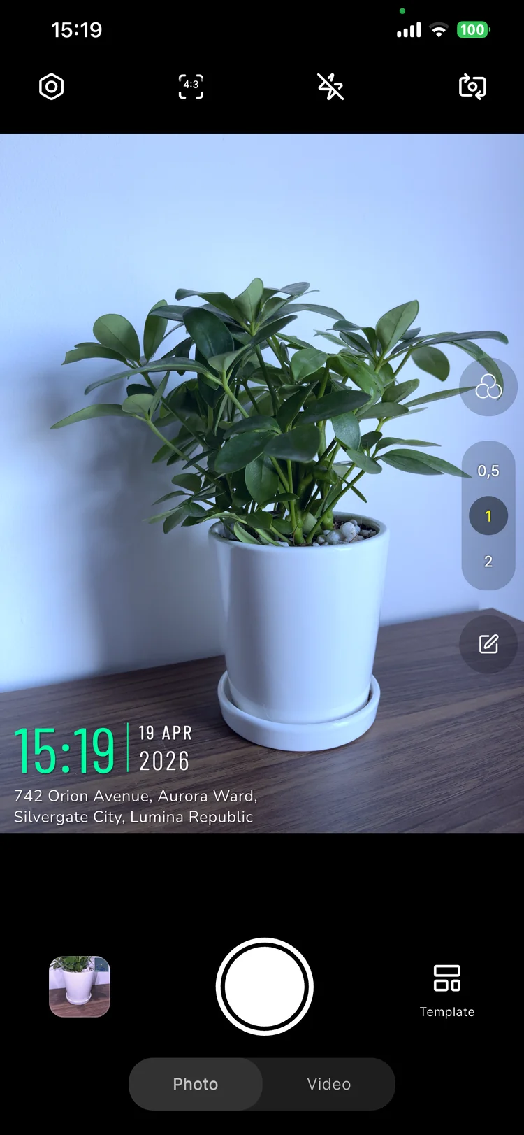 JunCam camera viewfinder with active watermark template and GPS overlay